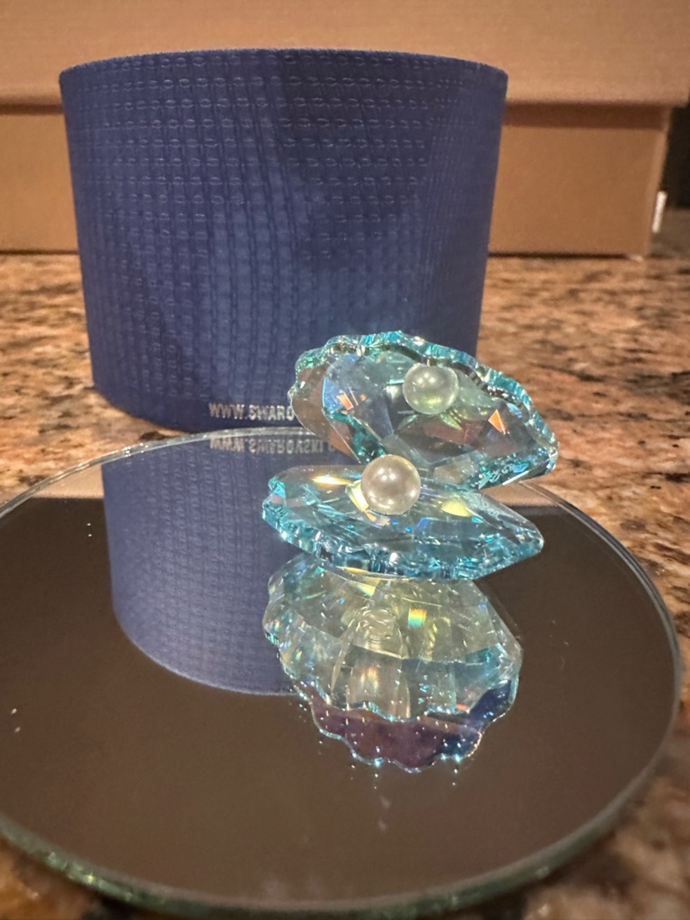 Swarovski Blue Iridescent Crystal Clam Shell with Pearls